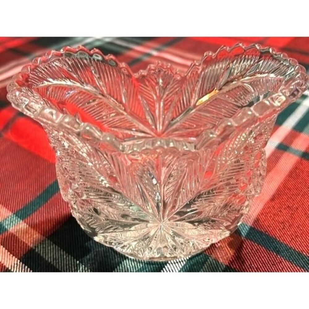 Vintage Crystal Leaf Patterned Trinket Dish EAPG